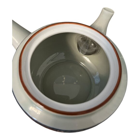 VTG Japanese Arita-yaki Porcelain Teapot with Mesh Strainer | Blue White Red Flo - Picture 6 of 7